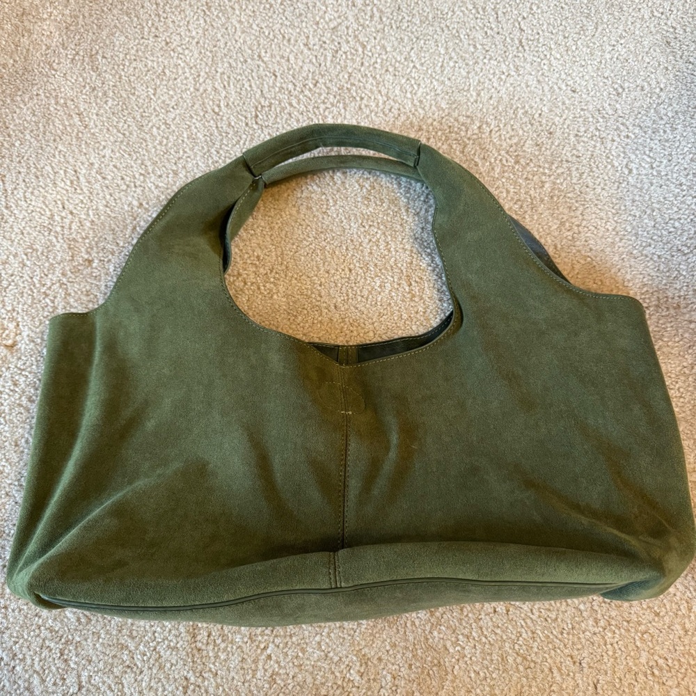 NWOT Green Faux Leather Interior Faux Suede Exterior Minimalist Shoulder Bag